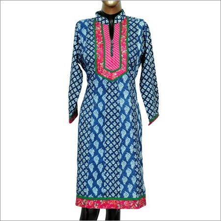 Printed Cotton Kurtis - Cotton, 44 Inches, Blue | Stylish Design, Soft Fabric, Perfect Fit, Elegant Floral Patterns