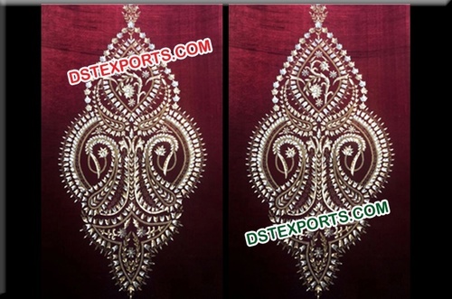 Embroidered Wedding Stage Backdrop Decoration - Fabric with Thread and Zari, Variable Size, Silver, Handcrafted Mehraab Design, Elegant and Durable