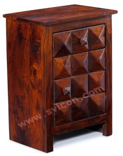 Wooden Bedside 1 Drawer 1 Door Diamond Design