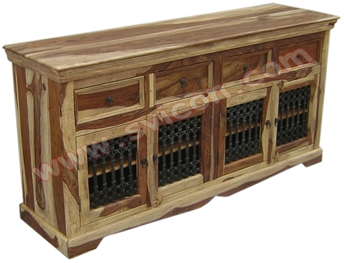 WOODEN SIDE BOARD 4 DRAWER 4 IRON CAPSULE JALI DOO