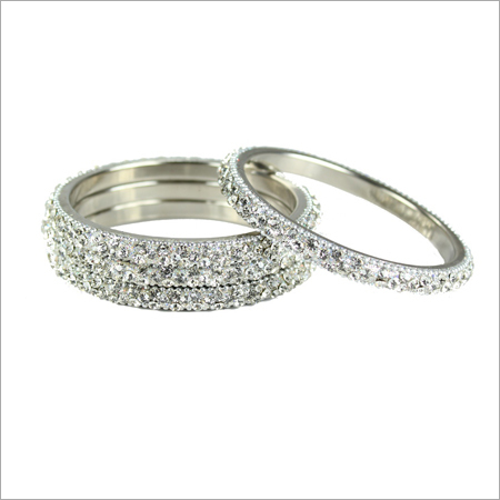 Bangles - Metal Alloy 60-70mm Diameter Silver Plated | Durable Design Sparkling Cubic Zirconia Elegant Wrist Adornment Set of 4