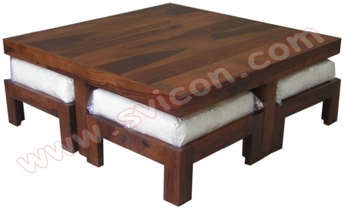 WOODEN SQUARE COFFEE TABLE SET