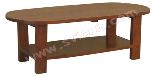 WOODEN OVAL COFFEE TABLE WITH SHELF