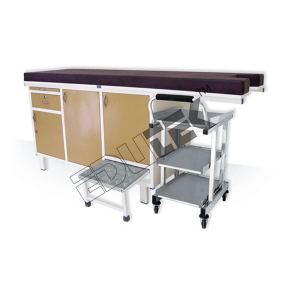 Examination Couch - Metal Frame, 1830mm x 575mm x 850mm, Durable Foam Mattress, 4 Storage Cabinets with Lock, 1-Year Warranty, Manual Automation Grade