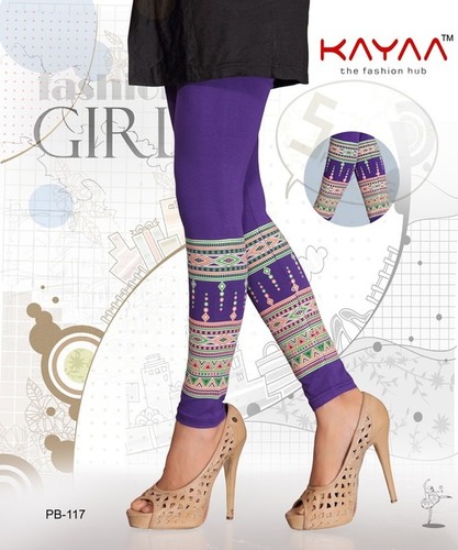 PURPLE COLOR FLORIDA PRINT LEGGING - 4-Way Cotton Lycra, XL, Ankle Length | Soft, Stretchy, Comfortable, Stylish Print, Ready to Ship