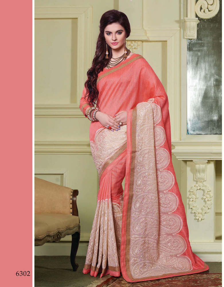 Peach Bhagalpuri Silk Saree
