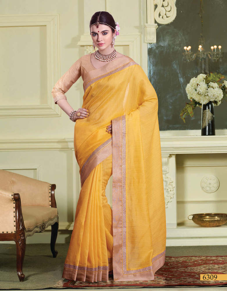 Bright Yellow Silk Saree