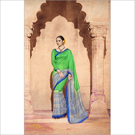 Bhagalpuri Facy Saree - Bhagalpuri Fabric, 5.5 Meters, Green & Blue, Soft Fabric, Elegant Drape, Vibrant Colors
