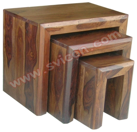 WOODEN NEST OF TABLES S/3