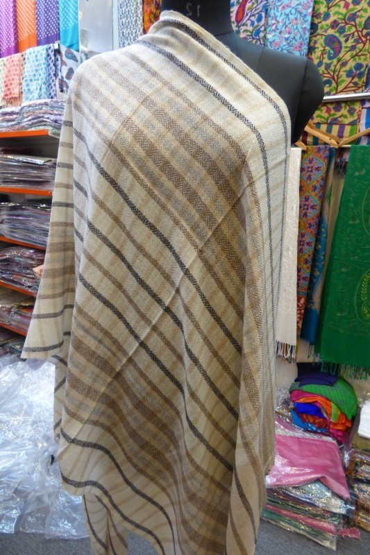 100% Pashmina Natural Checks Strips
