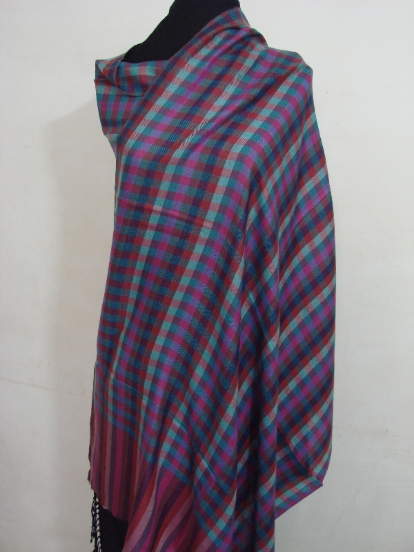 100% Pashmina Natural Checks Strips 100% Pashmina Natural Checks Strips Stole , Size-70x200cm