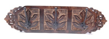 Wall Hanger - Wood, 12x4 Inches, Brown | Durable Design, Easy Install, Triple Hooks, Ornate Style, Wall Decor