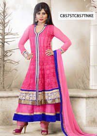 Latest Anarkali Suits - Pink Georgette, Semi-stitched | Embroidered Detail, Full Sleeves, Comfortable Fit
