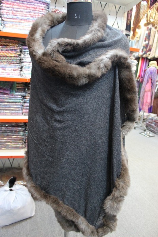 100% Pashmina Natural Rabit Fur Four Side Shawls 