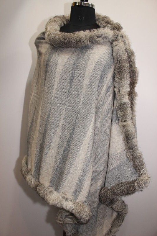 Khadi With Four Side Rabit Fur Stole 