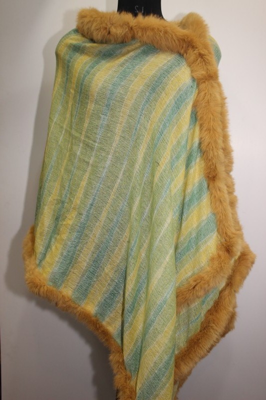 Khadi With Four Side Rabit Fur Stole