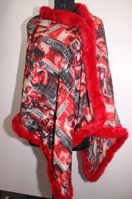 Printed Red Rabit Fur Four Side Stole 