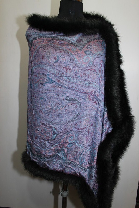 Silk With Japani Artificial Fur Shawls 