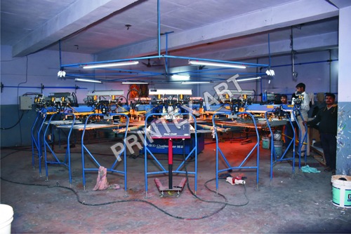 Infrastructure - Steel, 10x15 ft , Blue | High-Volume Textile Screen Printing, 6-12 Stations, 220V Power, Variable Print Area, 500kg Weight