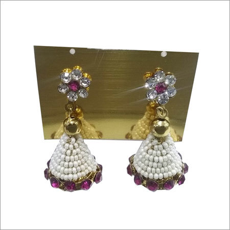 Imitation Fancy Earrings - Beads and Metal, 2-3 cm Size, White Color | Attractive Look, Elegant Pattern, Lightweight, Trendy Design, Unique Shine