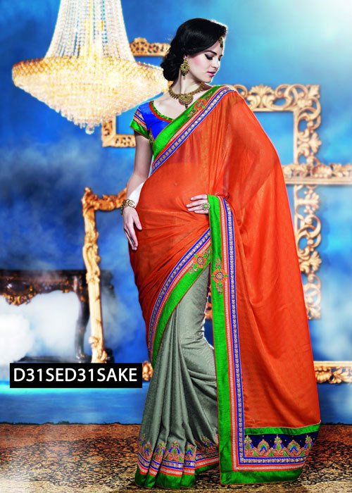 Designer Orange Saree