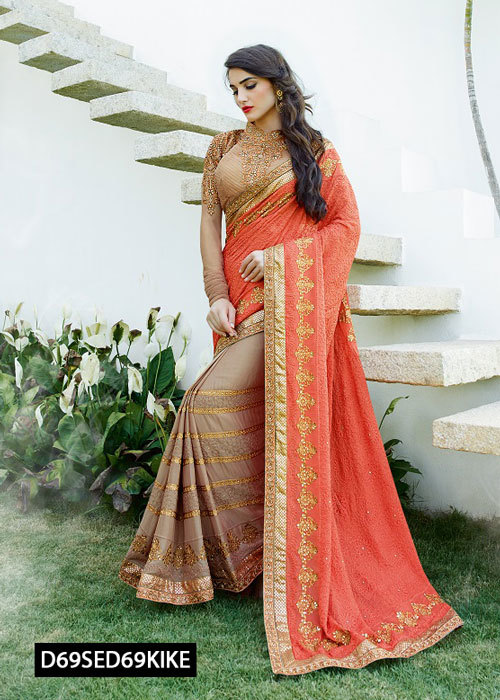 Party Wear Orange Saree