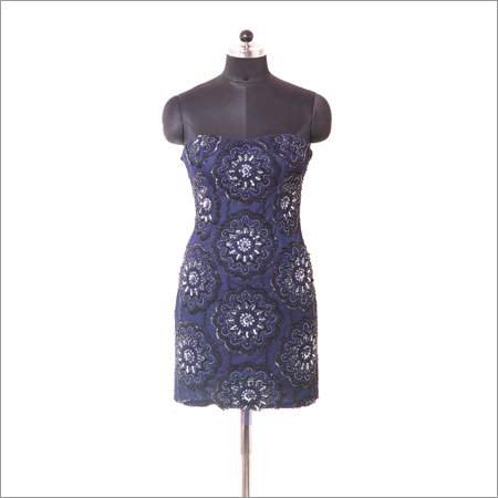 Girls Sleeveless Dress - Cotton Blend, 34 Inches, Navy Blue | Stylish Design, Comfortable Fit, Geometric Pattern