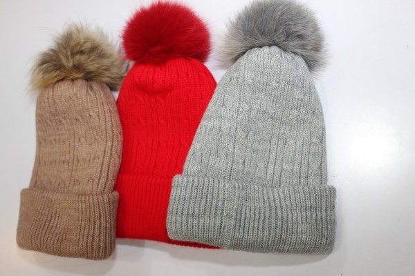 Wool WIth Fur Pompom Cap