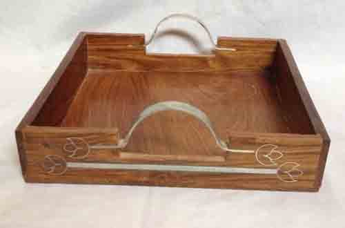 Handicraft Item - Wood & Metal, 11.5x11.5x4 cm, Brown, Elegant Design, Metal Arch Handle