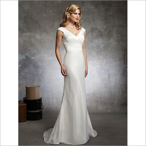 Modern V-Neck Silk Dupioni Fitted Trumpet Bridal Gown