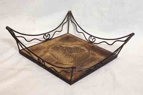 Handicraft Item - Wood & Iron, 11.5x11.5x4 inches, Brown, Elegant Durable Design