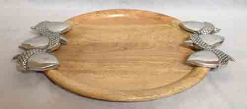 Handicraft Item - Wood & Metal, 16x14x1.5 Inches, Beige | Elegant Design, Durable, Handcrafted Serving Tray