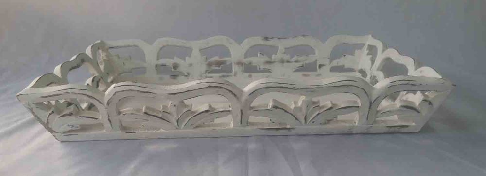Handicraft Item - Ceramic 15x12 Inches, Distressed White Finish, Elegant Durable Tray