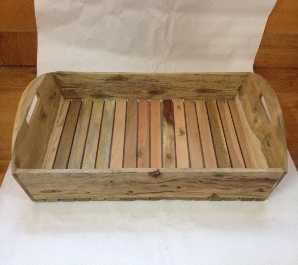Handicraft Item - Wood, 26x13 Natural Finish, Rectangular with Handles, Durable and Stylish