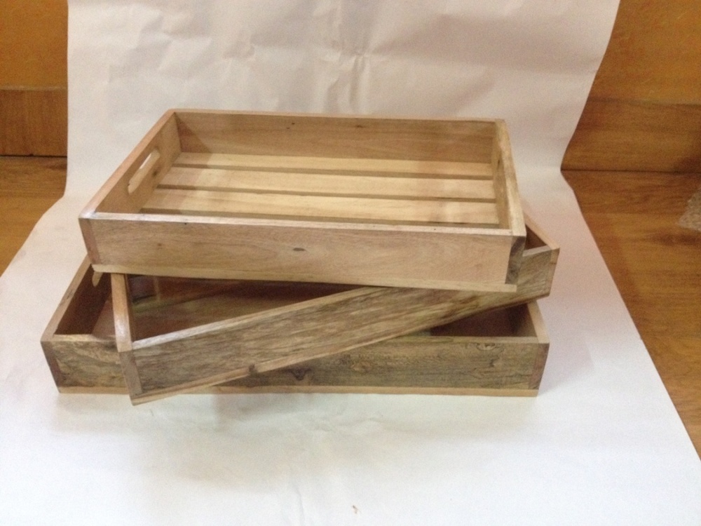 Handicraft Item - Wood 20x14, 17x12, 16x10 inches, Beige Natural Finish, Rustic Charm, Stackable Design