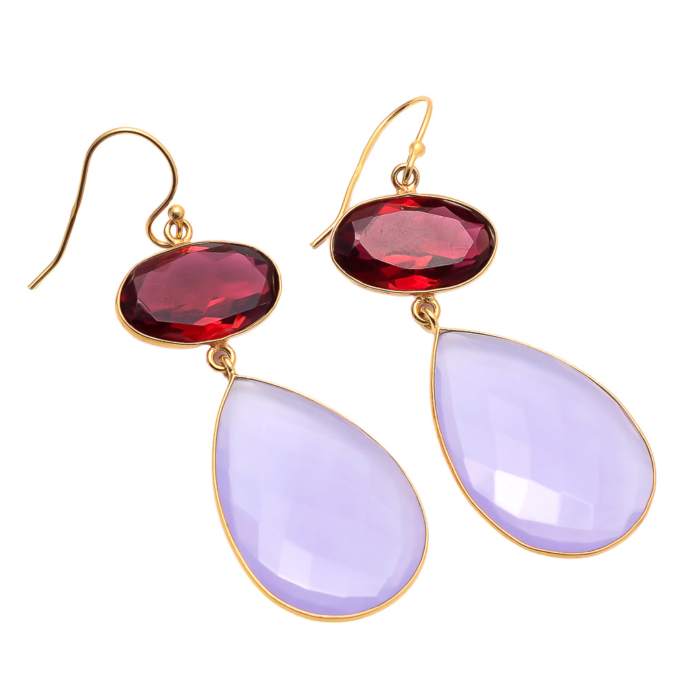 Oval Lavender Chalcedony & Ruby Quartz Gemstone Earring