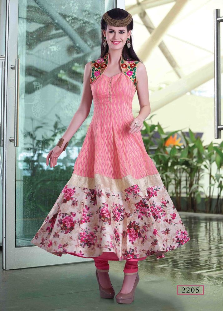 Wedding Dress - Silk Blend, Customizable Size, Peach Color | Comfortable Fit, Elegant Design, Ankle Length, Floral Embellishment, Stylish Vest