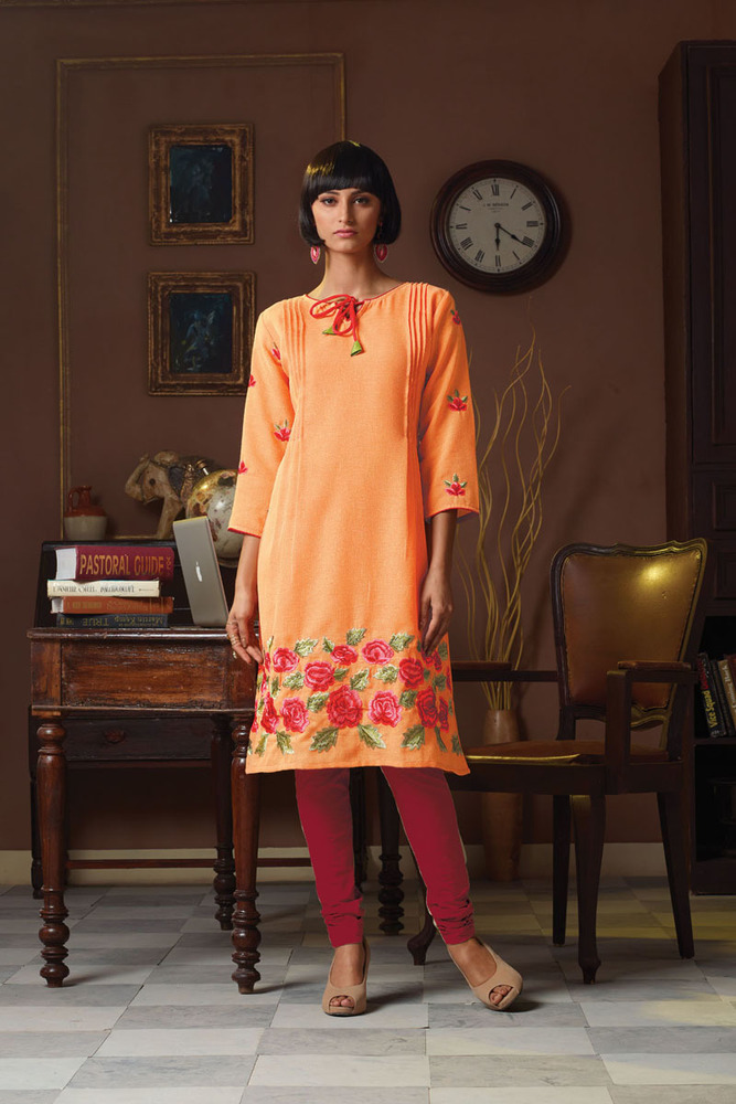 पॉली लिनन डिजाइनर कुर्ती