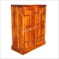 Wooden Storage Cabinet - Shesham Wood Construction, Wrought Iron Accents | Elegant Design With Smooth Edges For Stylish Beverage Display