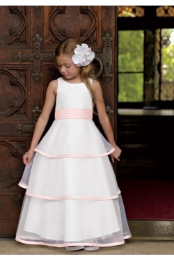 A-Line Dress in Satin & Organza With Ribbon