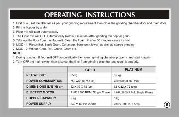OPERATING INSTRUCTIONS