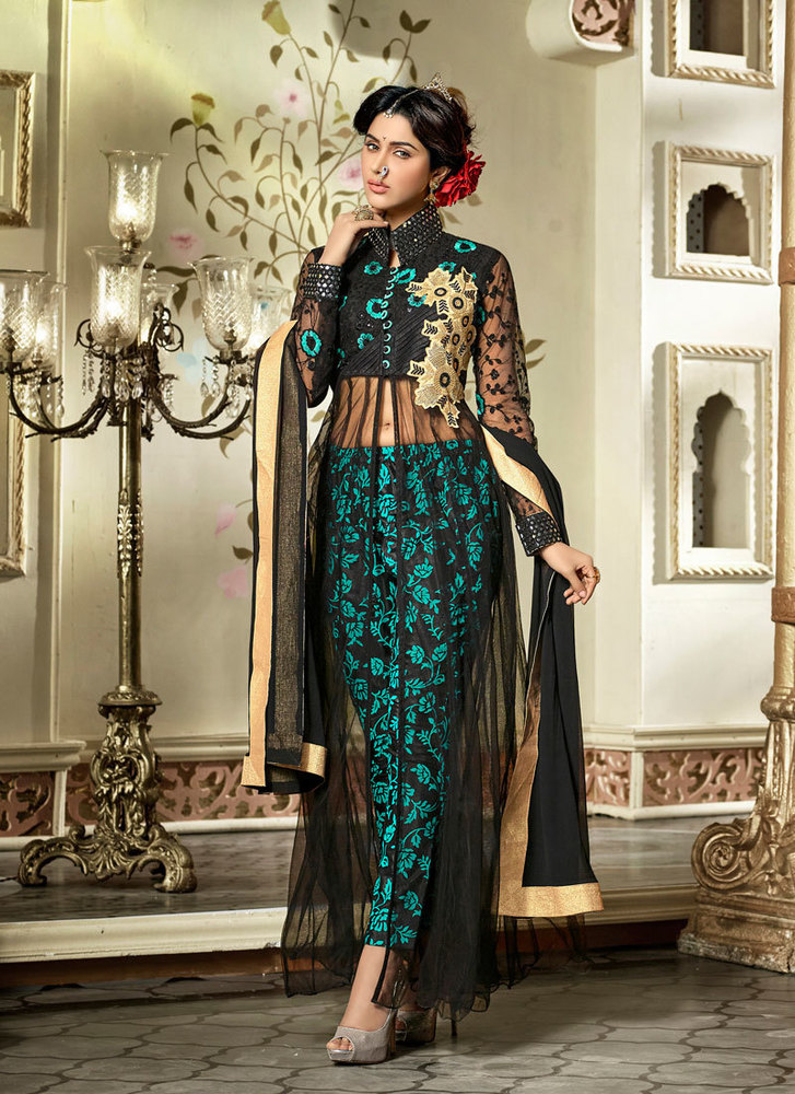 Masterly Black Zari Work Net Designer Salwar Suit