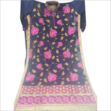 Salwar Kameez - Pure Georgette Navy Blue, Heavy Embroidery | Punjabi Style, 3-Piece Set, Butta Work