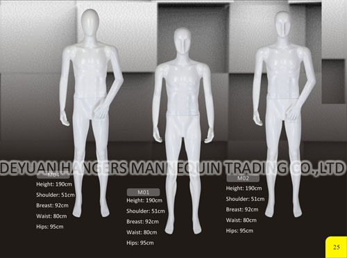 Full Body Male Mannequin - Plastic 190cm Height White Color Standing Posture with Makeup Face