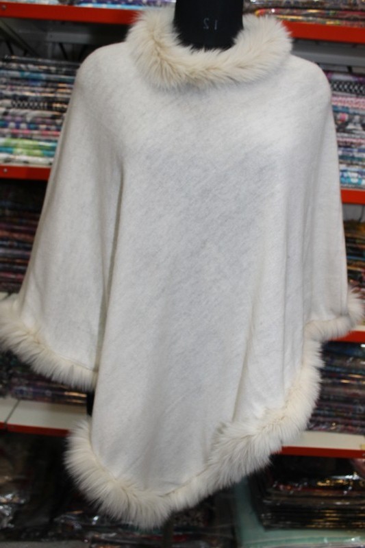 Cashmere Knitted With Fur Poncho , Size-Free