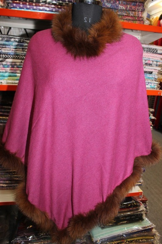 Cashmere Knitted With Fur Poncho , Size-Free