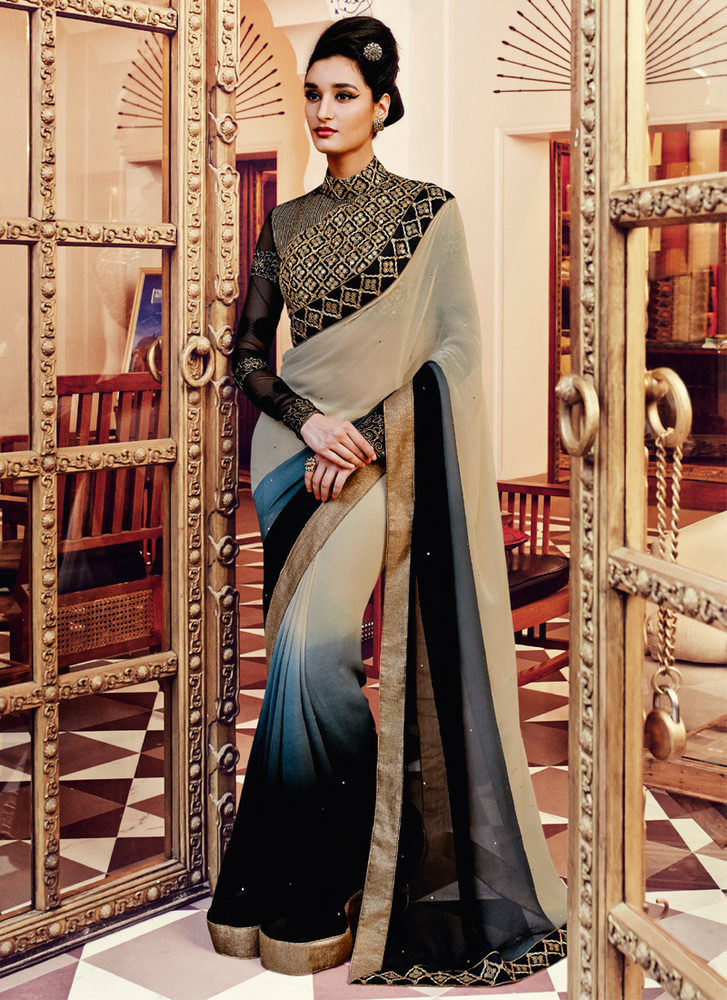 Transcendent Georgette Lace Work Designer Saree