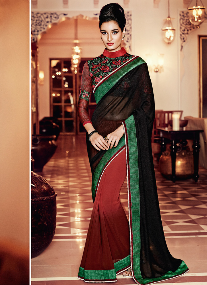Extraordinary Embroidered Work Georgette Designer Saree
