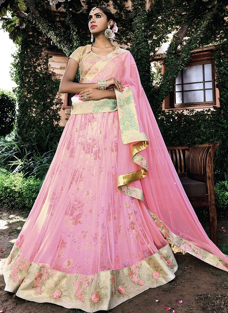 Submissive Pink Net Lehenga Choli