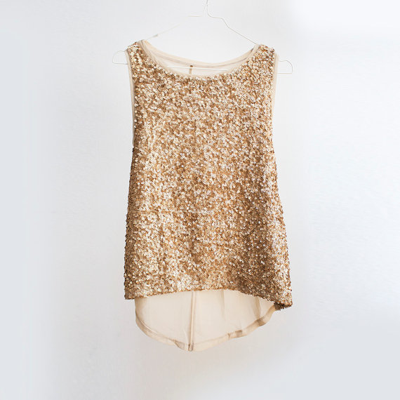 Polyester Sequin Metallic Gold Blouse Tunic Top